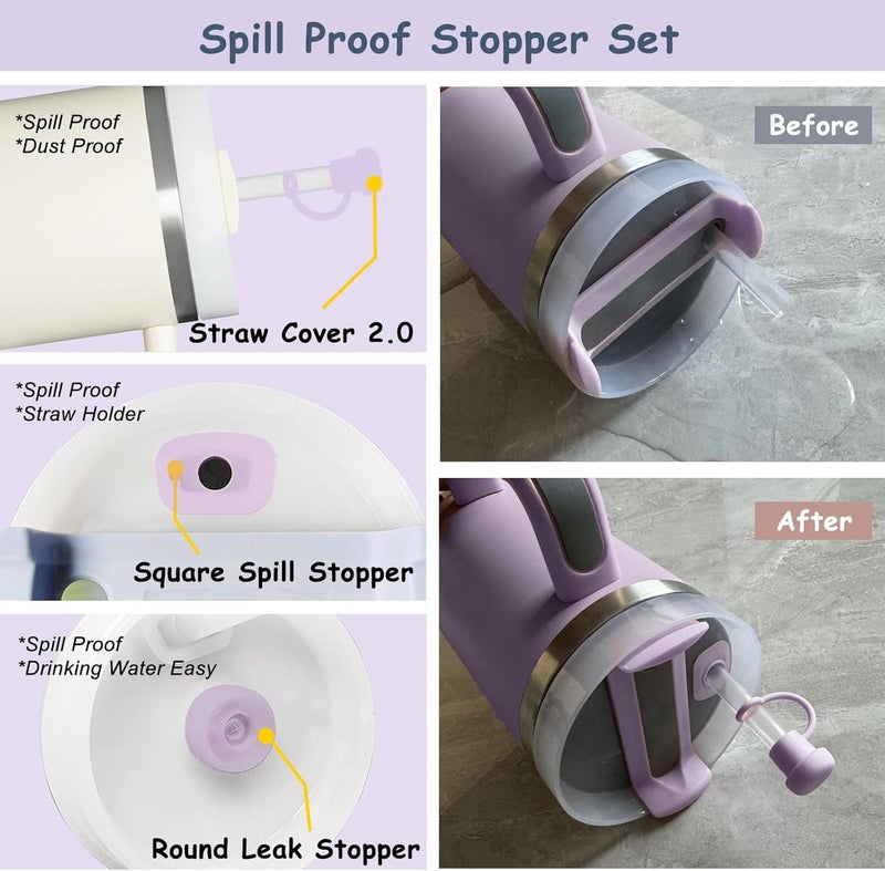 vikgle Stanley Cup Accessories Set for 40oz & 30oz Tumblers - Handle Strap, Spill-Proof Stopper, Silicone Straw Cover, Boot Base Protector, Keychain & Handle Charms(Purple) - Image 4